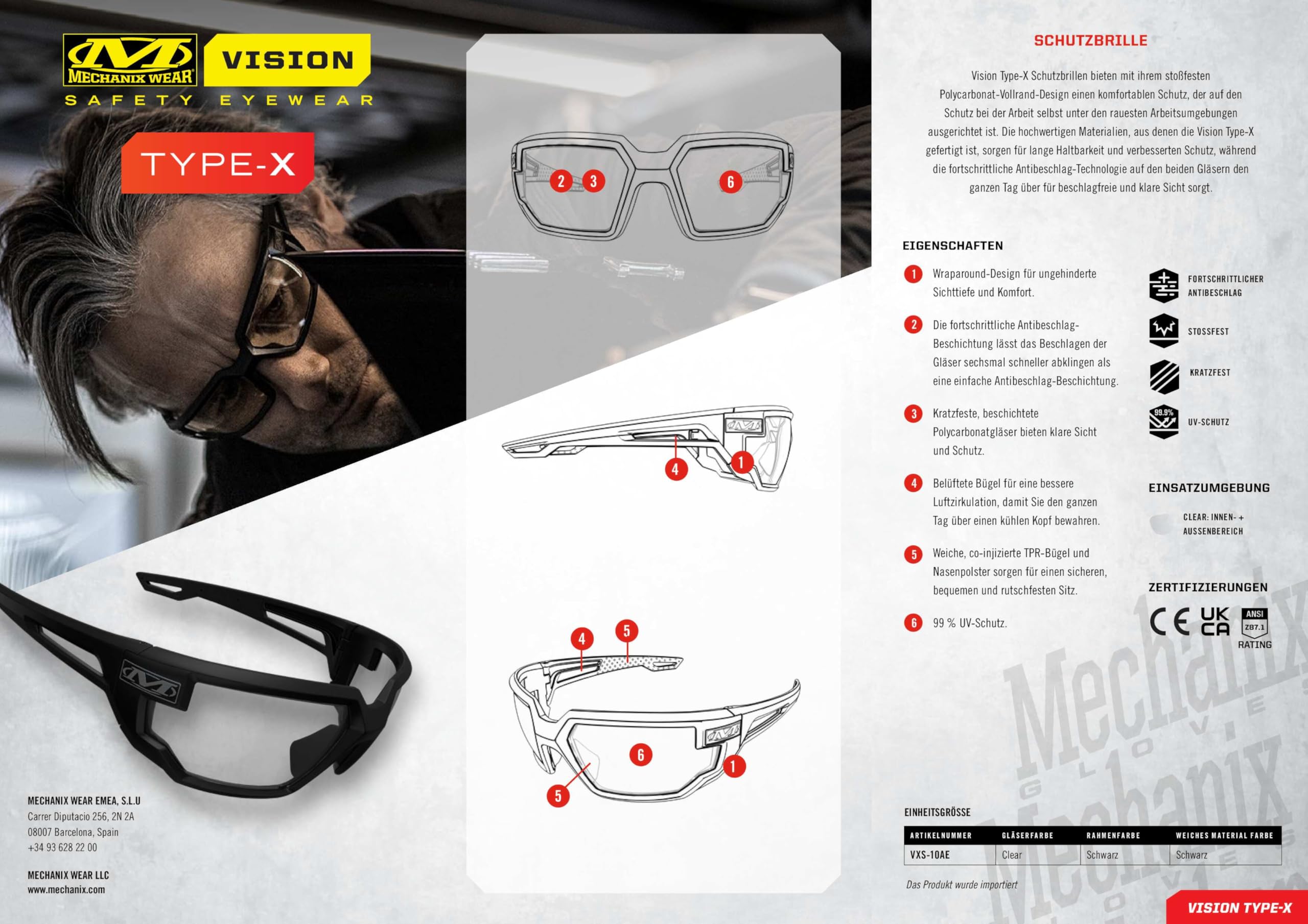 mechanix-wear-vision-type-x-schutzbrille-schwarz-beschlagfrei-uv image 2